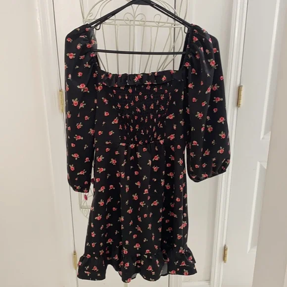 NWT! Forever 21 Satin Rose Corset Style Puff Sleeve Mini Dress - Picture 8 of 11